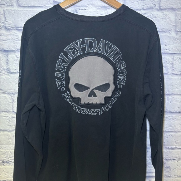 Harley Davidson Shirt Willie G Embroidered Black Skull Motorcycle Long Sleeve XL - Picture 2 of 13